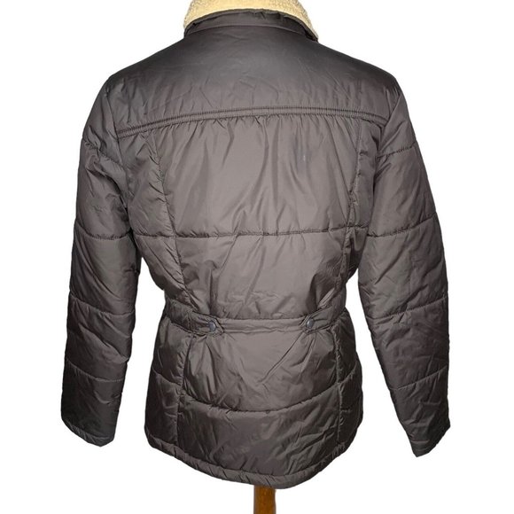Lands End Quilted Jacket with Sherpa Collar Size Small 6 8 Brown Snap Zip Front - Picture 6 of 10